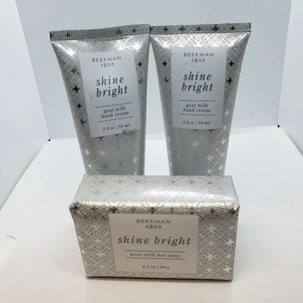 Beekman 1802 bundle Goat Milk Bar Soap and 2 Hand Creams Shine Bright Scent